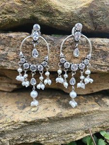 Noor - 925 Sterling Silver Indian Earrings with Pearls & CZ – Handmade Indian Jewelry