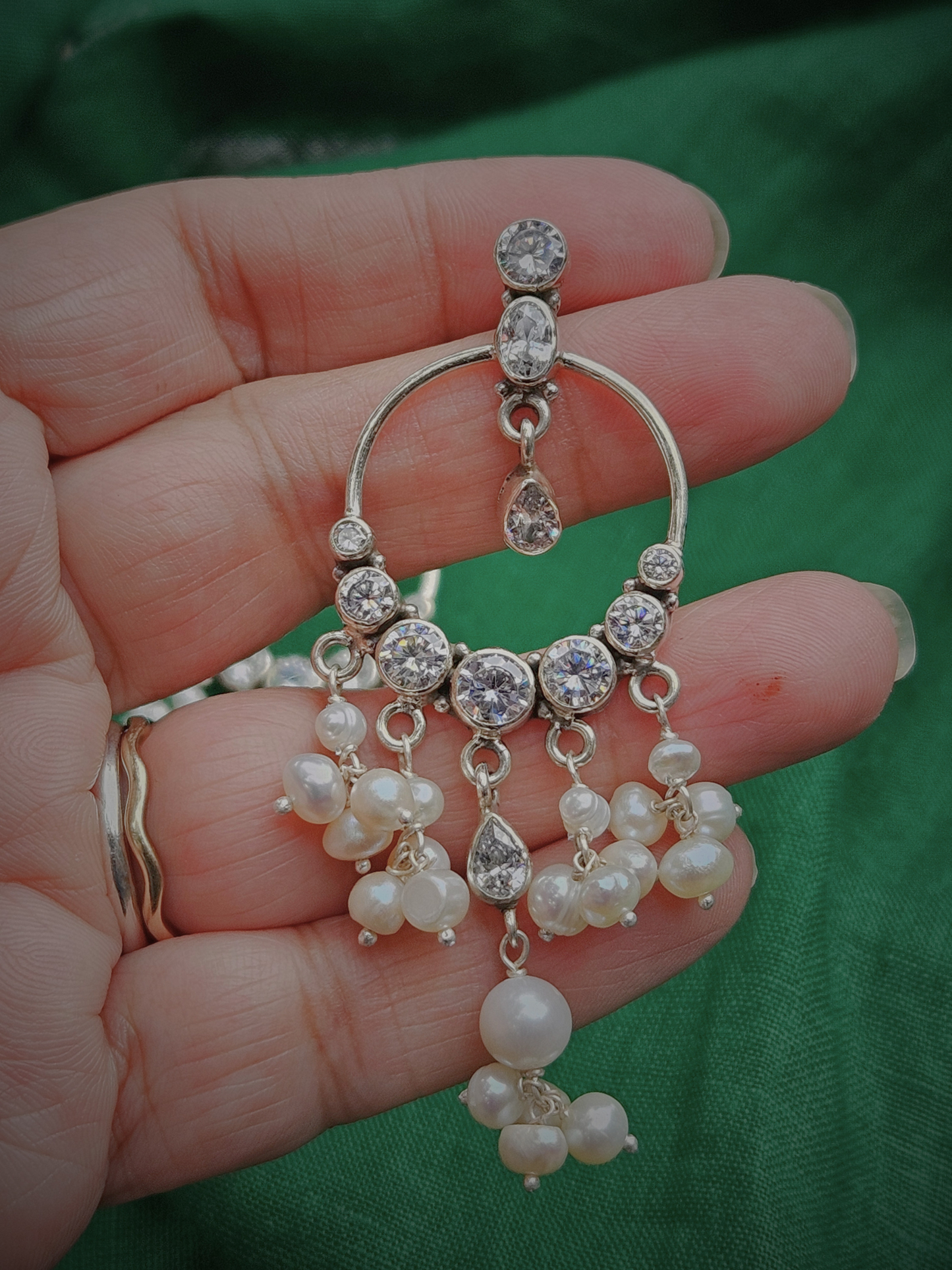 Noor - 925 Sterling Silver Indian Earrings with Pearls & CZ – Handmade Indian Jewelry