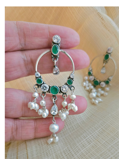 Noor - 925 Sterling Silver Indian Earrings with Pearls & CZ – Handmade Indian Jewelry