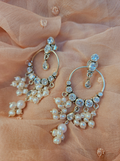 Noor - 925 Sterling Silver Indian Earrings with Pearls & CZ – Handmade Indian Jewelry