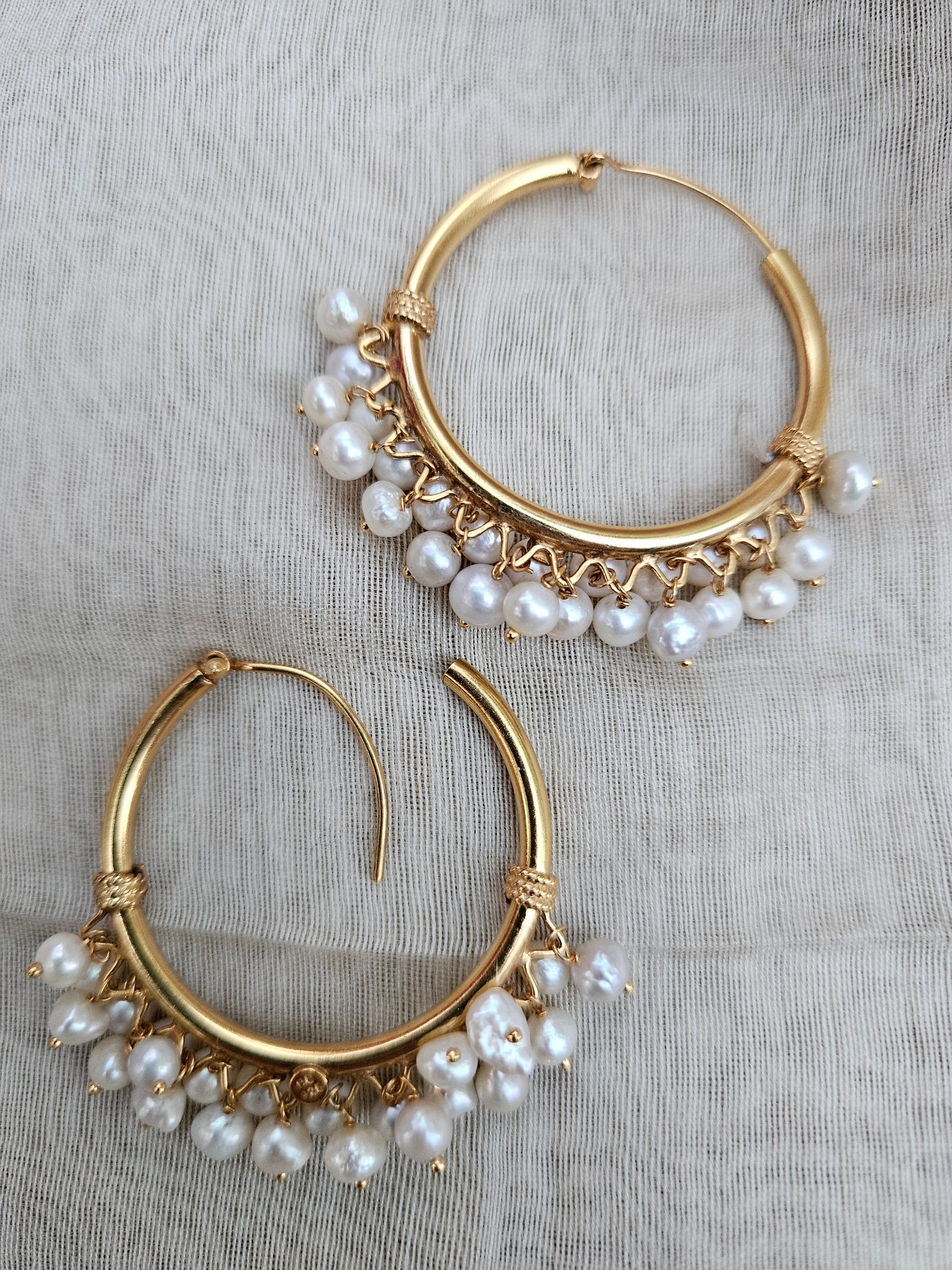 Silver Hoop/Bali with gold polish and freshwater pearls