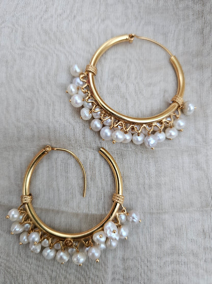 Silver Hoop/Bali with gold polish and freshwater pearls