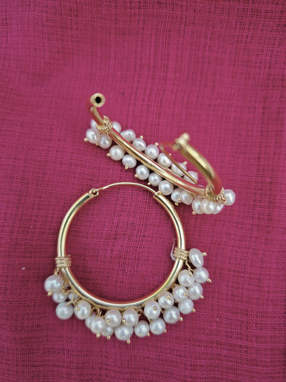 Silver Hoop/Bali with gold polish and freshwater pearls