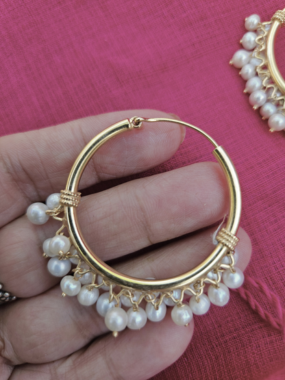 Silver Hoop/Bali with gold polish and freshwater pearls