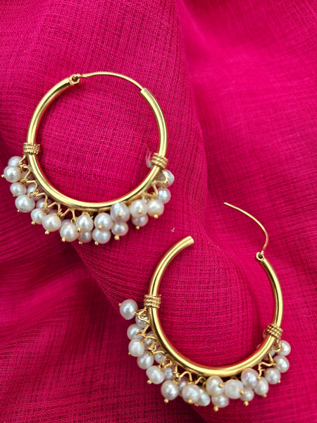 Silver Hoop/Bali with gold polish and freshwater pearls