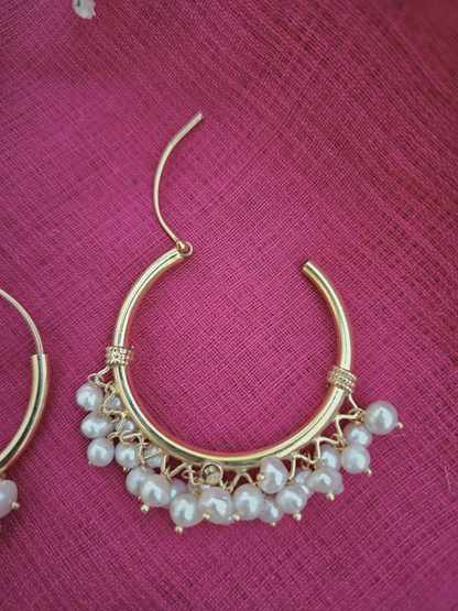 Silver Hoop/Bali with gold polish and freshwater pearls