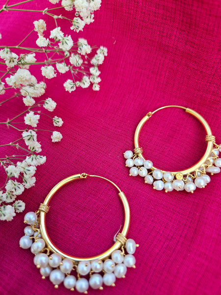 Silver Hoop/Bali with gold polish and freshwater pearls