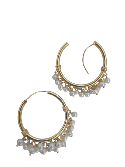 Silver Hoop/Bali with gold polish and freshwater pearls