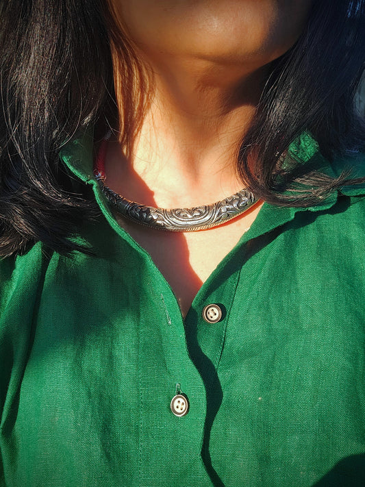 Silver Hasli Necklace, 925 Sterling Silver Indian Collar Necklace, Pure Silver Jewelry, Gift for her, Oxidized Chitai work Silver Necklace