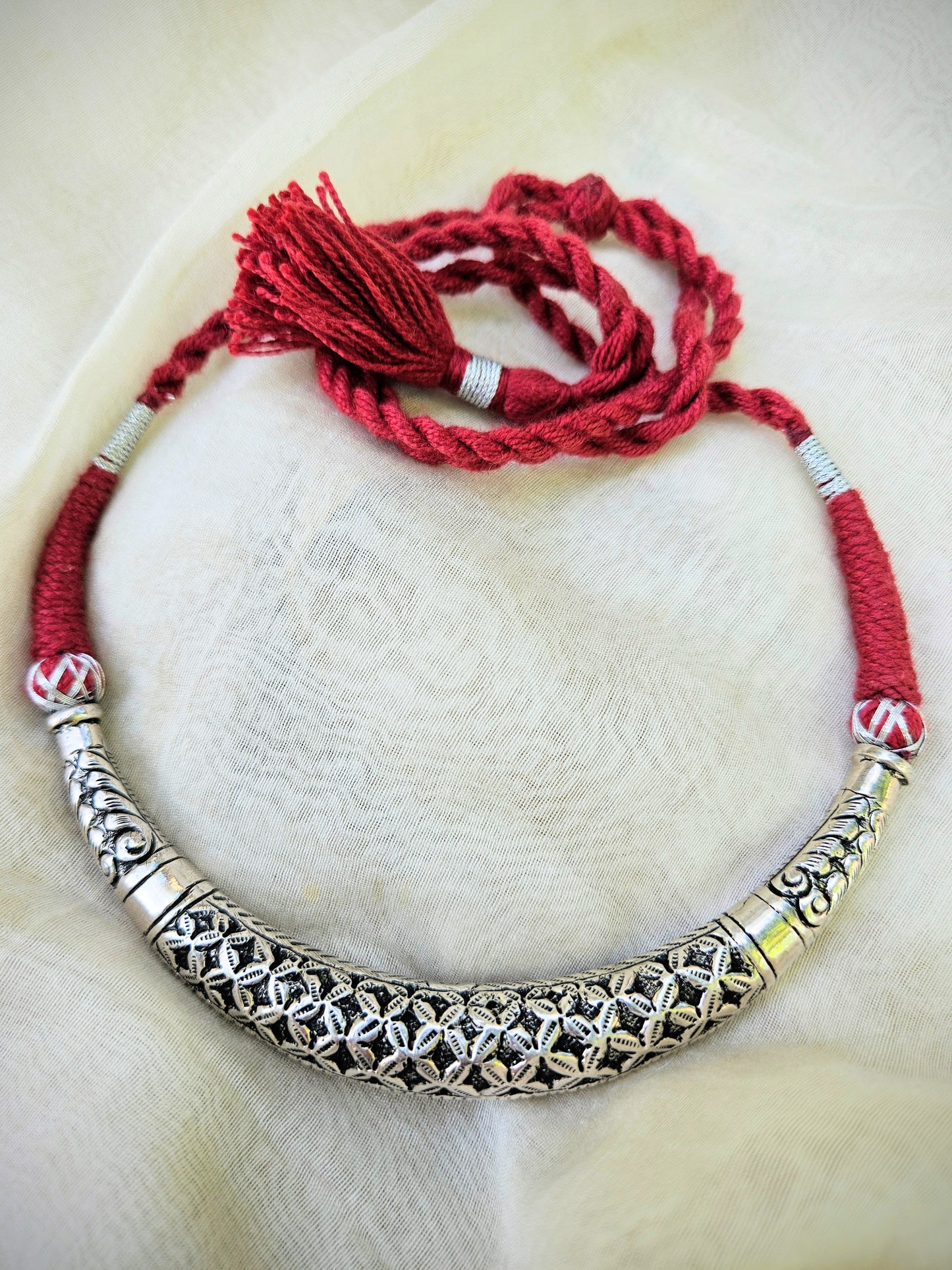 Silver Hasli Necklace, 925 Sterling Silver Indian Collar Necklace, Pure Silver Jewelry, Gift for her, Oxidized Chitai work Silver Necklace