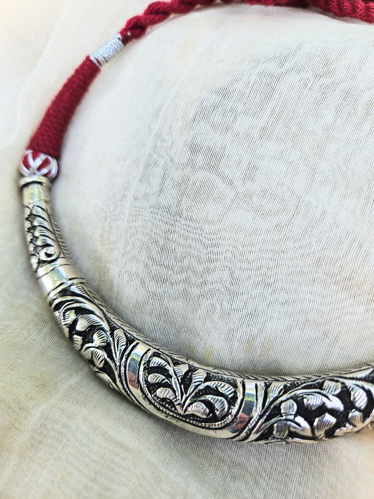 Silver Hasli Necklace, 925 Sterling Silver Indian Collar Necklace, Pure Silver Jewelry, Gift for her, Oxidized Chitai work Silver Necklace