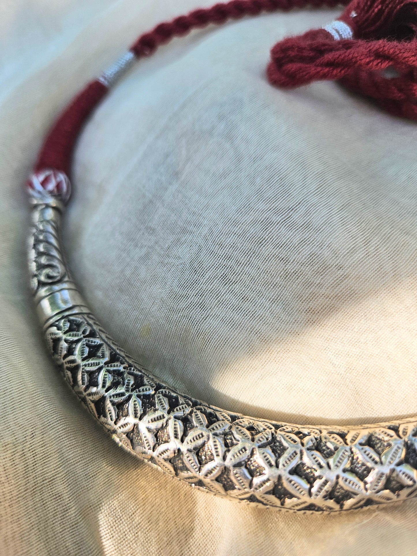 Silver Hasli Necklace, 925 Sterling Silver Indian Collar Necklace, Pure Silver Jewelry, Gift for her, Oxidized Chitai work Silver Necklace
