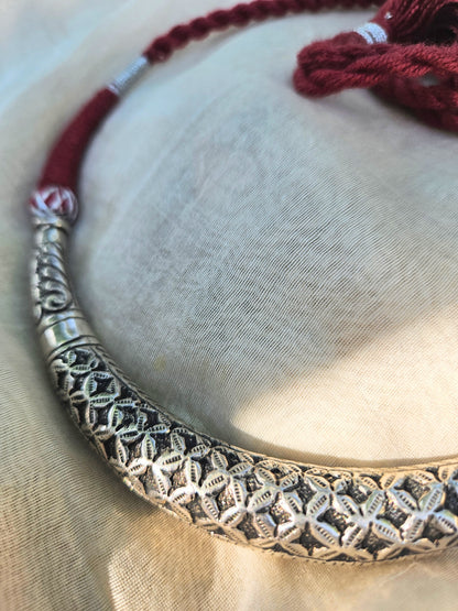 Silver Hasli Necklace, 925 Sterling Silver Indian Collar Necklace, Pure Silver Jewelry, Gift for her, Oxidized Chitai work Silver Necklace