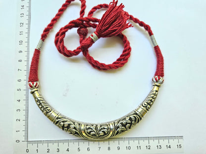 Silver Hasli Necklace, 925 Sterling Silver Indian Collar Necklace, Pure Silver Jewelry, Gift for her, Oxidized Chitai work Silver Necklace