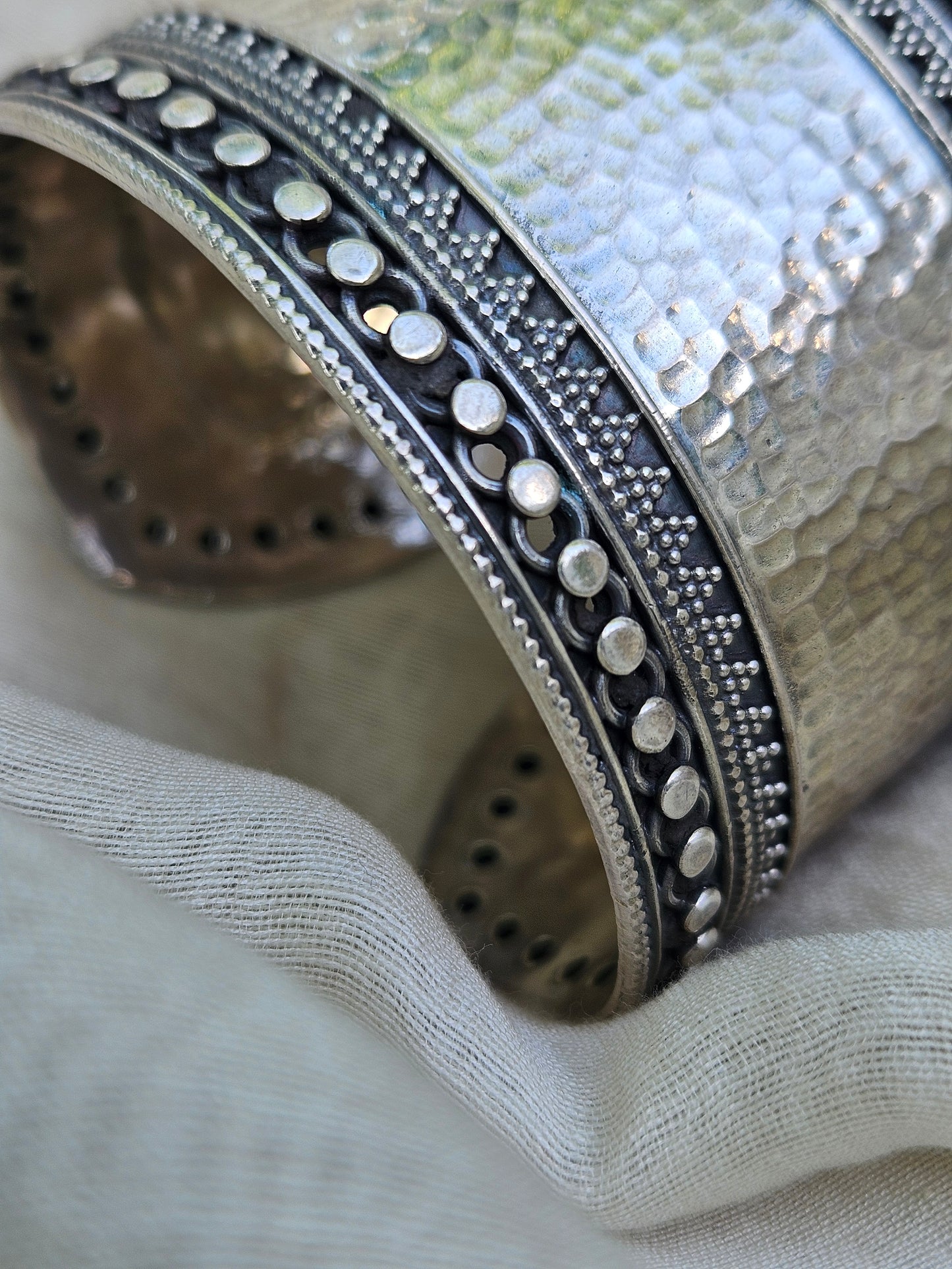 925 Sterling Silver Wide Cuff Bracelet,Hammered Silver Open Ended Statement Cuff