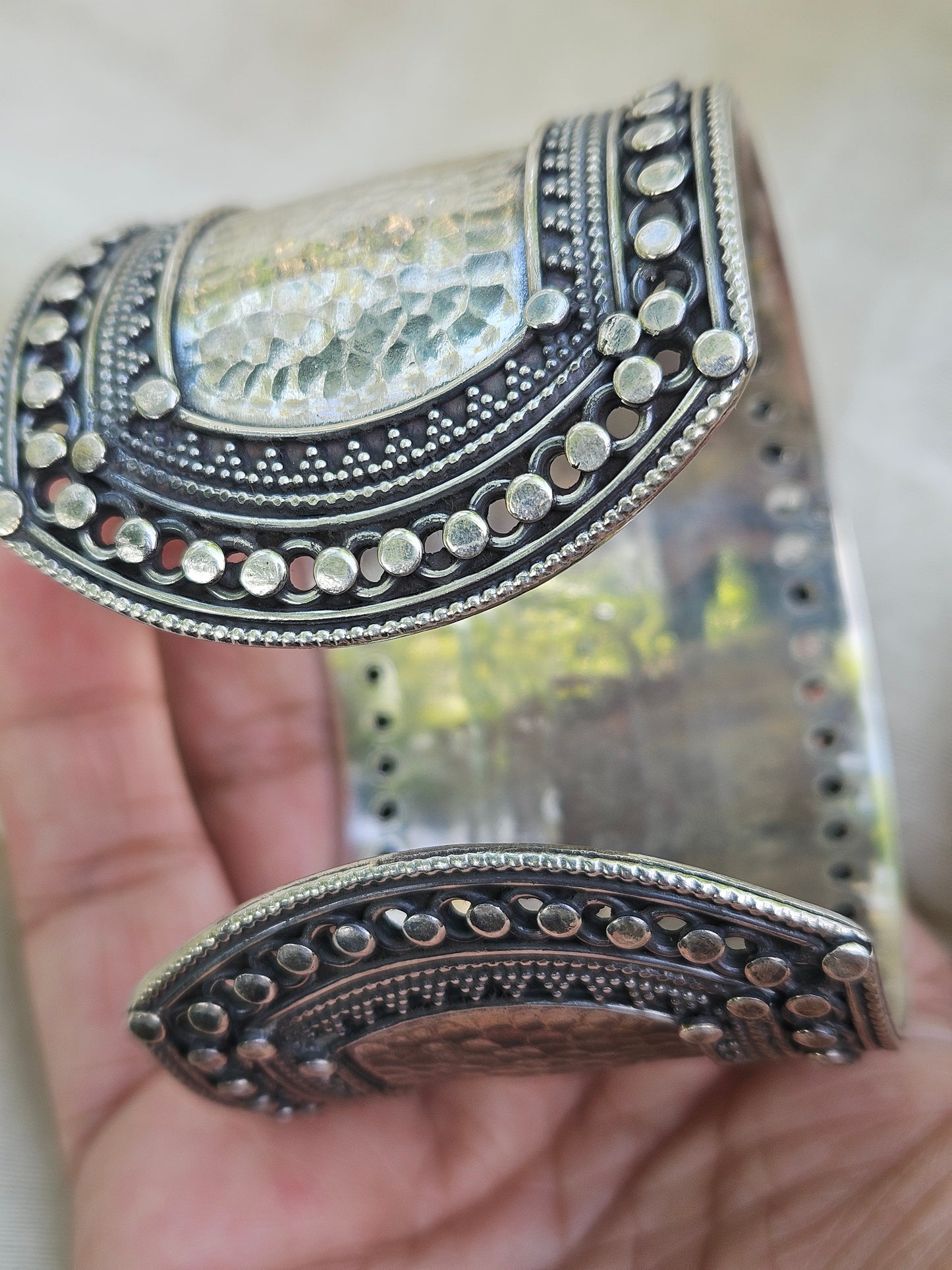 925 Sterling Silver Wide Cuff Bracelet,Hammered Silver Open Ended Statement Cuff