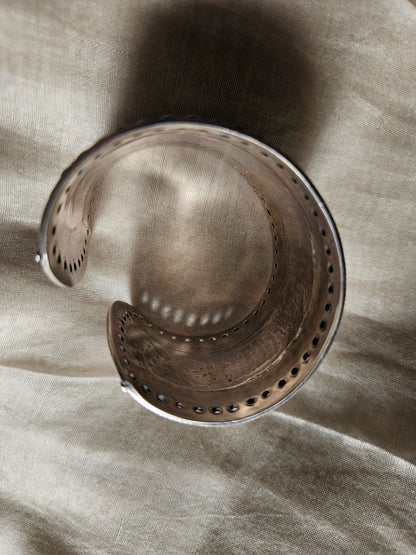 925 Sterling Silver Wide Cuff Bracelet,Hammered Silver Open Ended Statement Cuff
