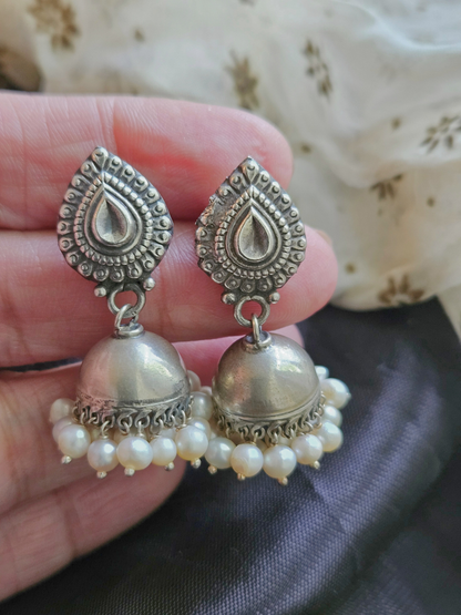Silver Jhumka Earrings | 92.5 Silver Small Jhumki with pearl