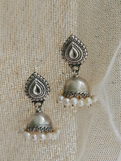 Silver Jhumka Earrings | 92.5 Silver Small Jhumki with pearl