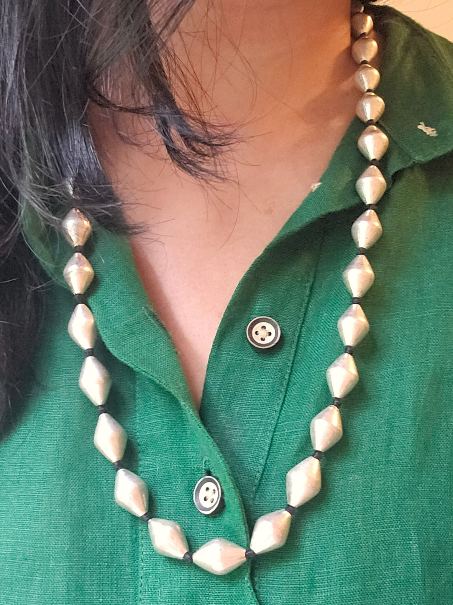 Silver Dholki Mala, Bormala, Single Line Dholki Beads necklace