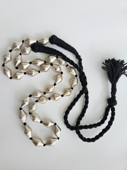 Silver Dholki Mala, Bormala, Single Line Dholki Beads necklace