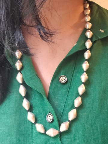 Silver Dholki Mala, Bormala, Single Line Dholki Beads necklace