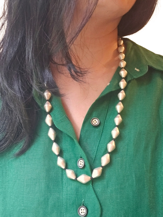 Silver Dholki Mala, Bormala, Single Line Dholki Beads necklace