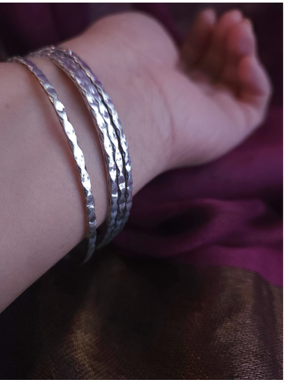 Thin Sparkle Sterling Silver Bangles – Lightweight Diamond-Cut 925 Silver Stacking Bangles