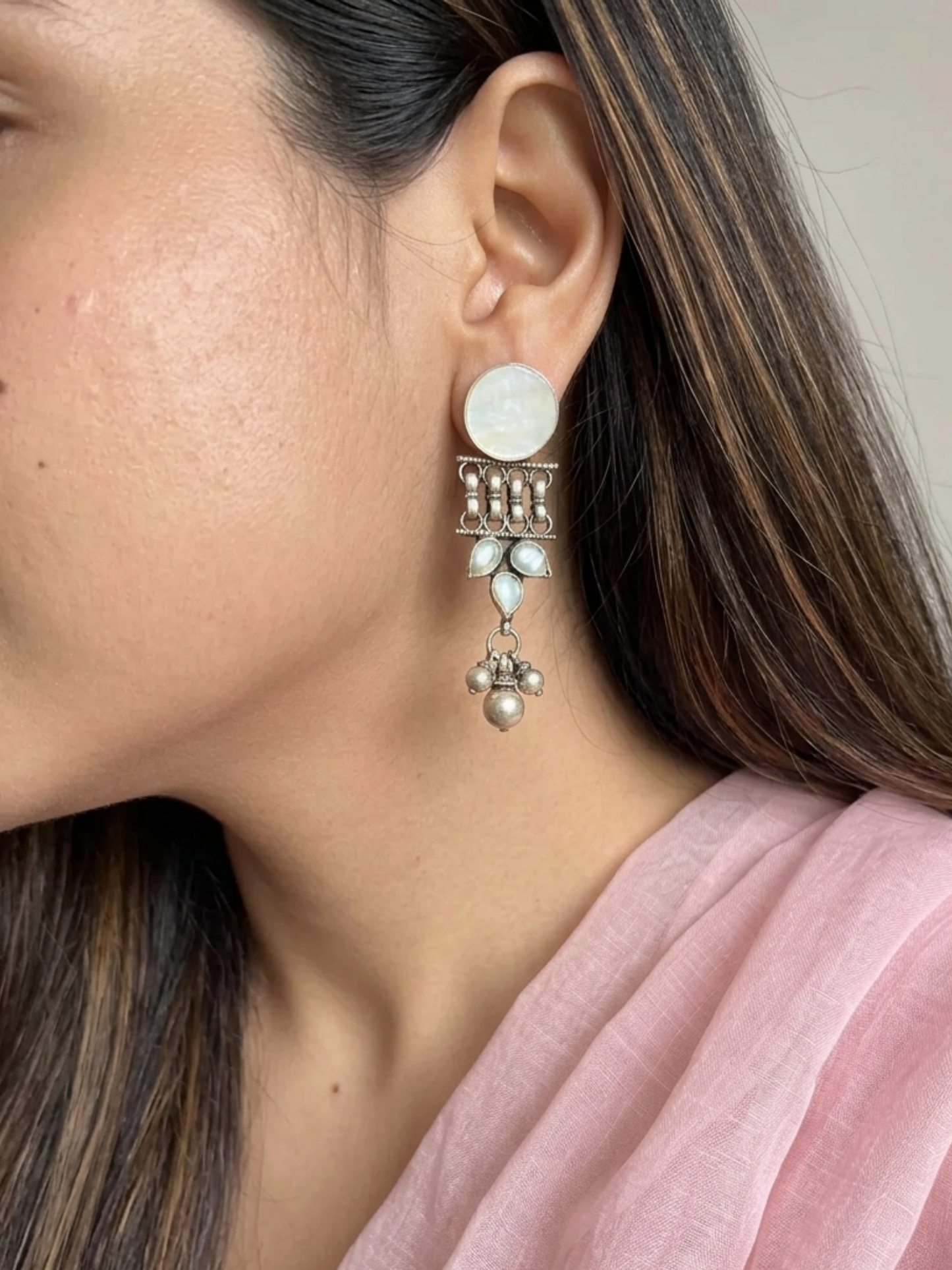 925 Sterling SIlver Mother of Pearl Ladder Drop Earrings