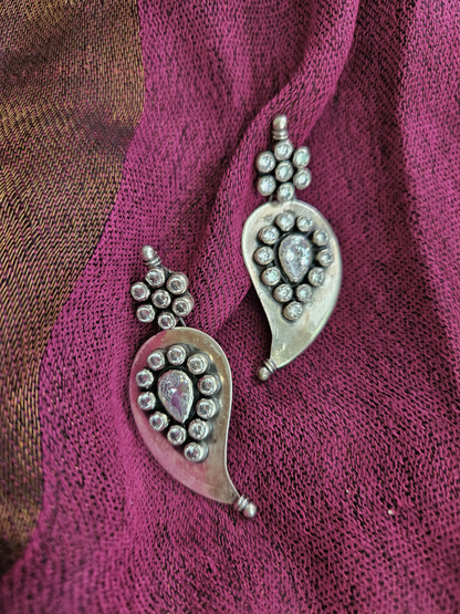 Mango Shaped Zirconia Earrings – Oxidized 925 Silver