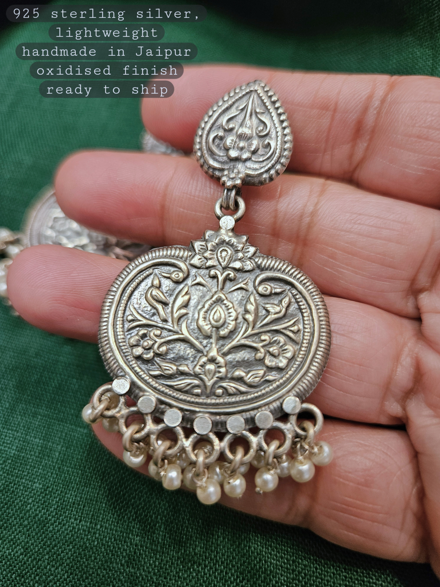 925 Sterling Silver Oxidized pearl fringe earring