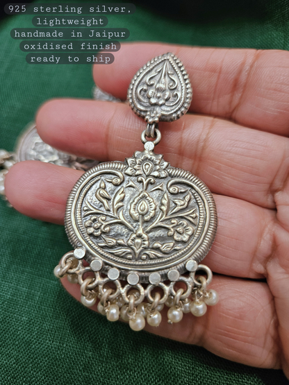 925 Sterling Silver Oxidized pearl fringe earring