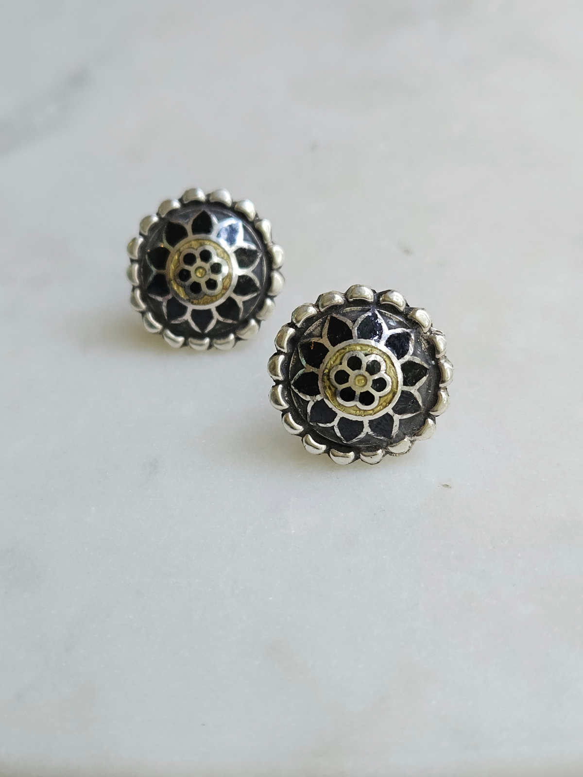 Shyama Lotus Black Meenakari 925 Sterling Silver Stud Earrings | Handcrafted Udaipur Enamel