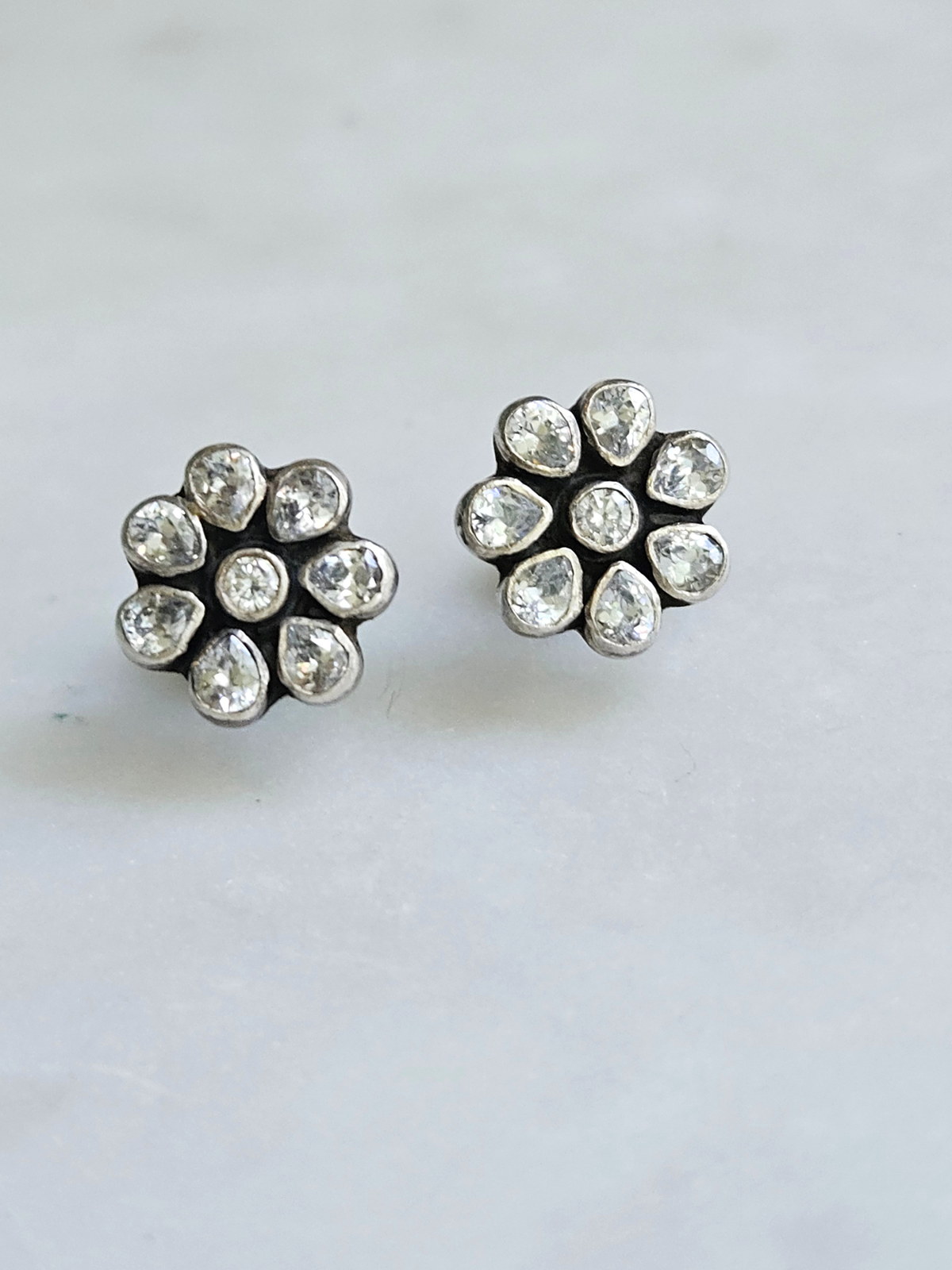 Chameli CZ Flower Stud Earrings | Classic 925 Sterling Silver Everyday Studs