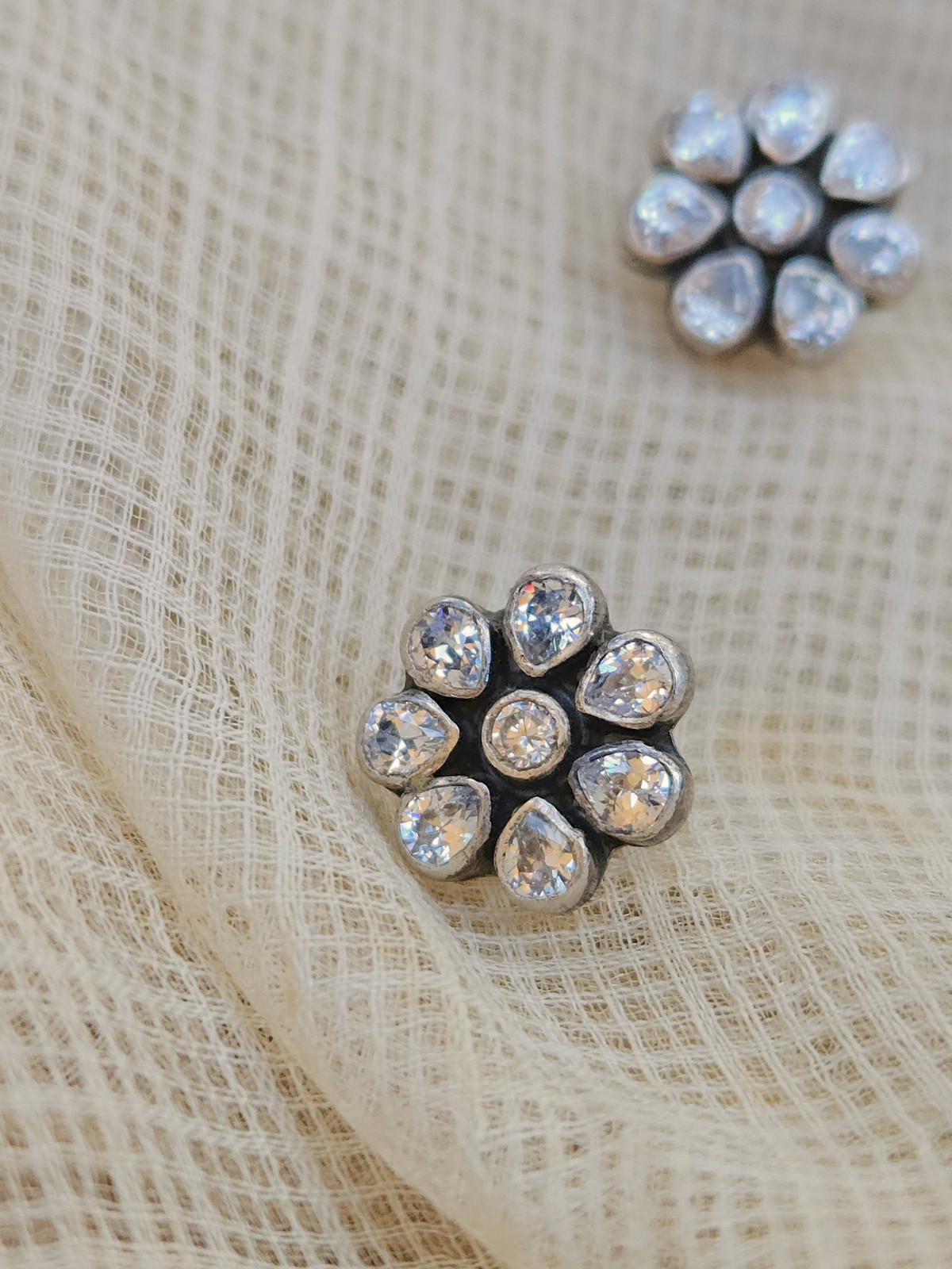 Chameli CZ Flower Stud Earrings | Classic 925 Sterling Silver Everyday Studs