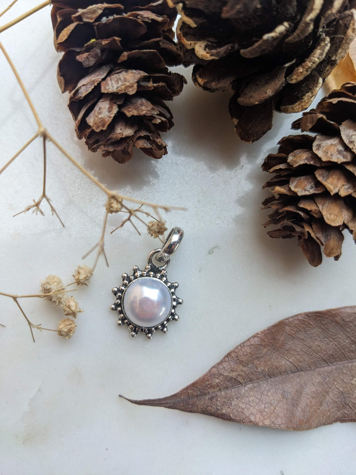 Suraj Moti Freshwater Pearl Pendant | 925 Hallmarked Sterling Silver Sunburst Pendant