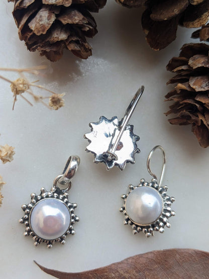 Suraj Moti Freshwater Pearl Pendant | 925 Hallmarked Sterling Silver Sunburst Pendant