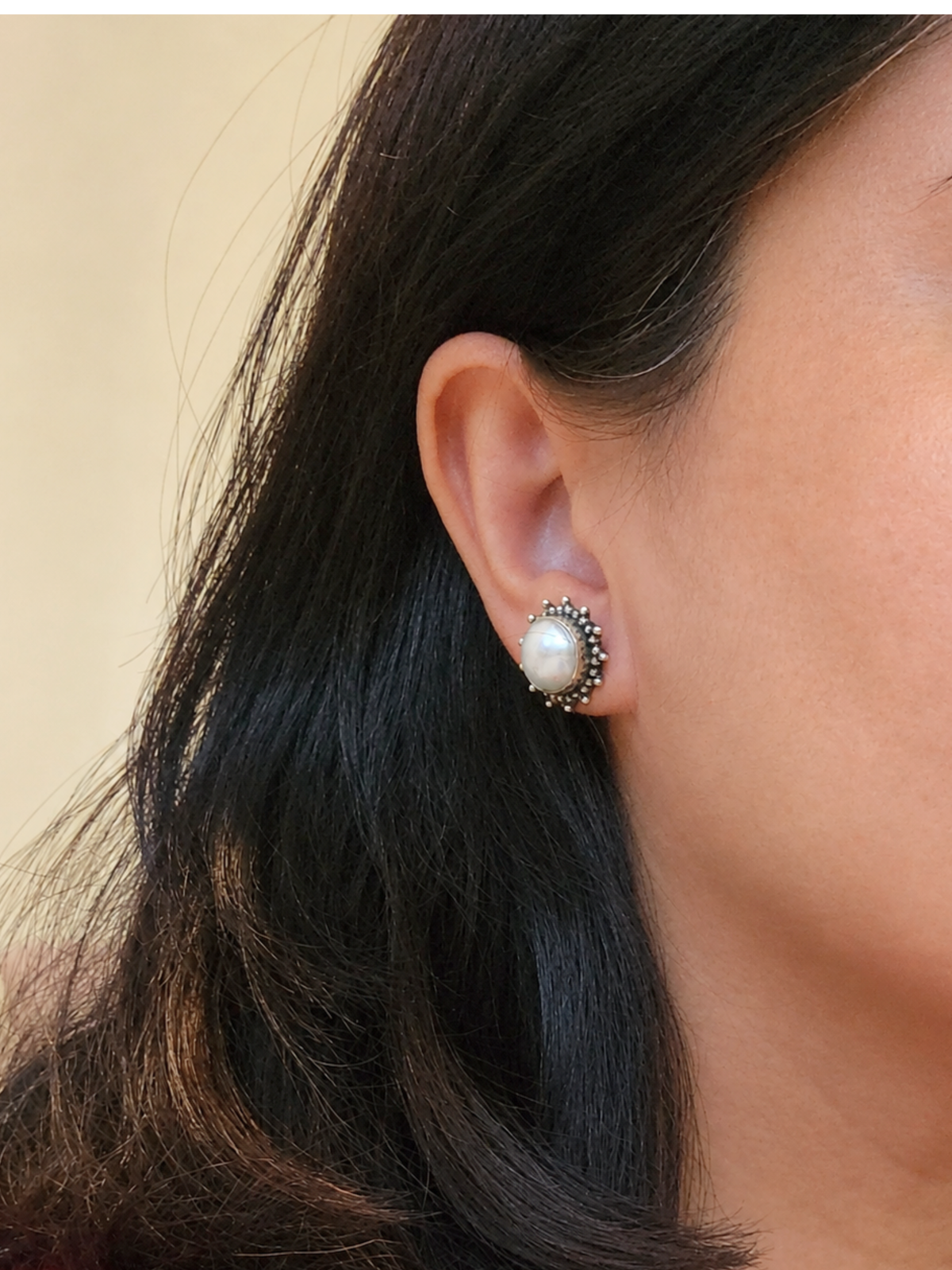 Suraj Moti Freshwater Pearl Stud Earrings | 925 Hallmarked Sterling Silver Sunburst Studs