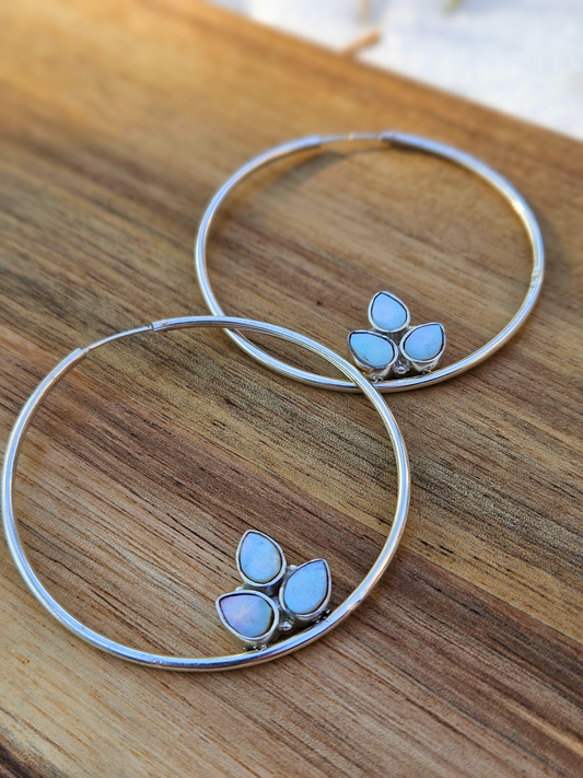 Mother of Pearl Hoop Earrings , 925 Sterling Silver