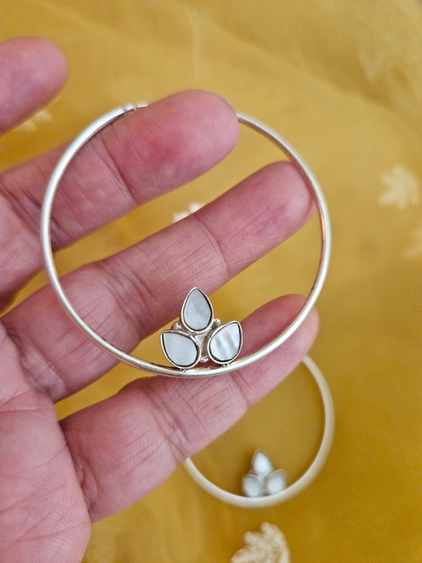 Mother of Pearl Hoop Earrings , 925 Sterling Silver