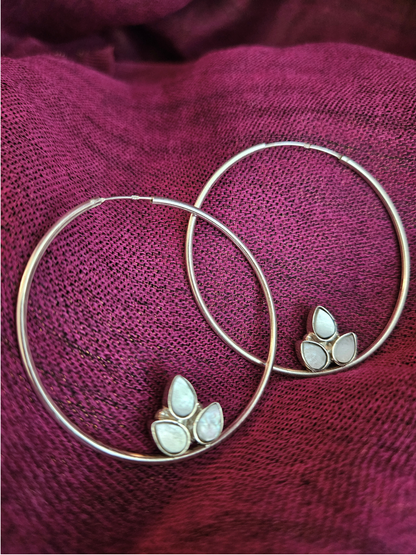 Mother of Pearl Hoop Earrings , 925 Sterling Silver