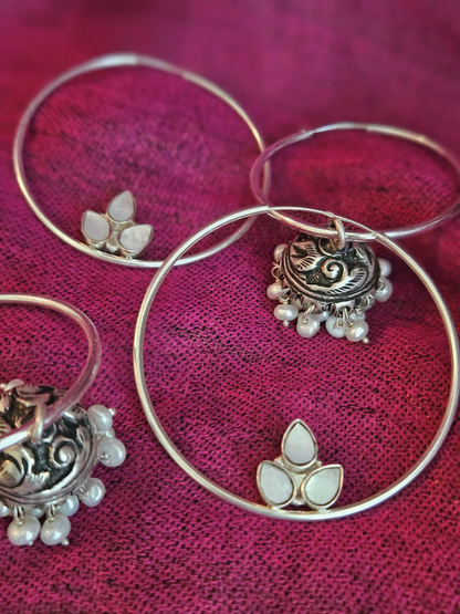 Chitai work sterling silver jhumka hoop earring