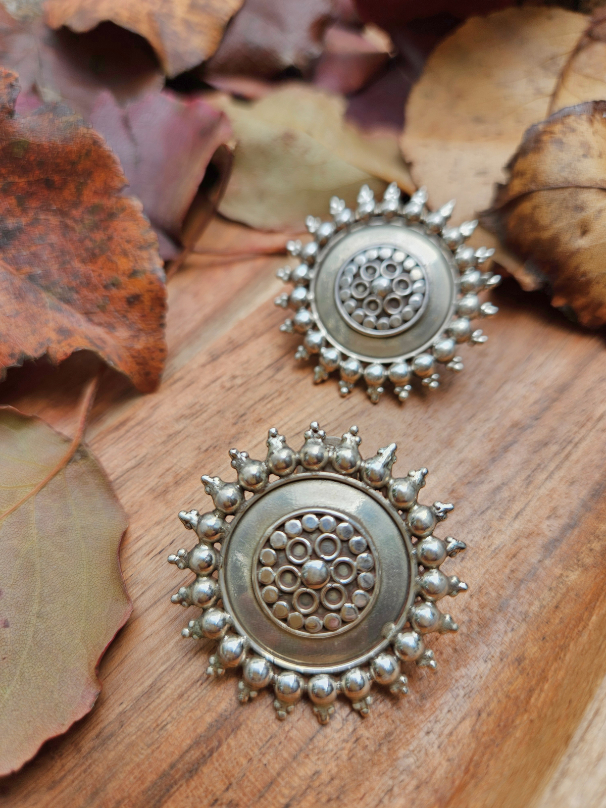 Surya Sterling Silver Stud Earrings | 925 Jaipur Handcrafted Oxidised Sunburst Studs