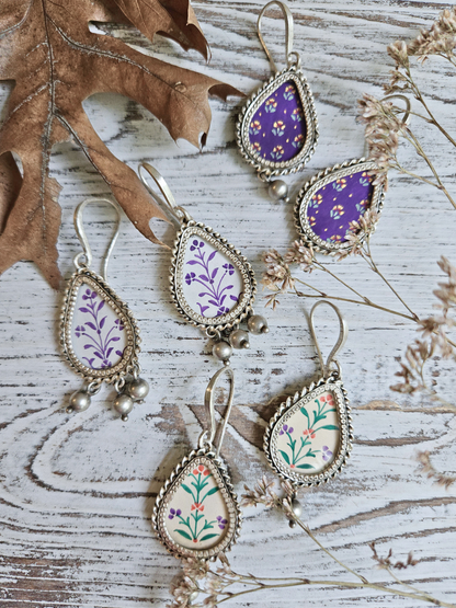 Phulwari Hand-Painted 925 Sterling Silver Earrings | Multicolour Mughal Floral Teardrop Danglers