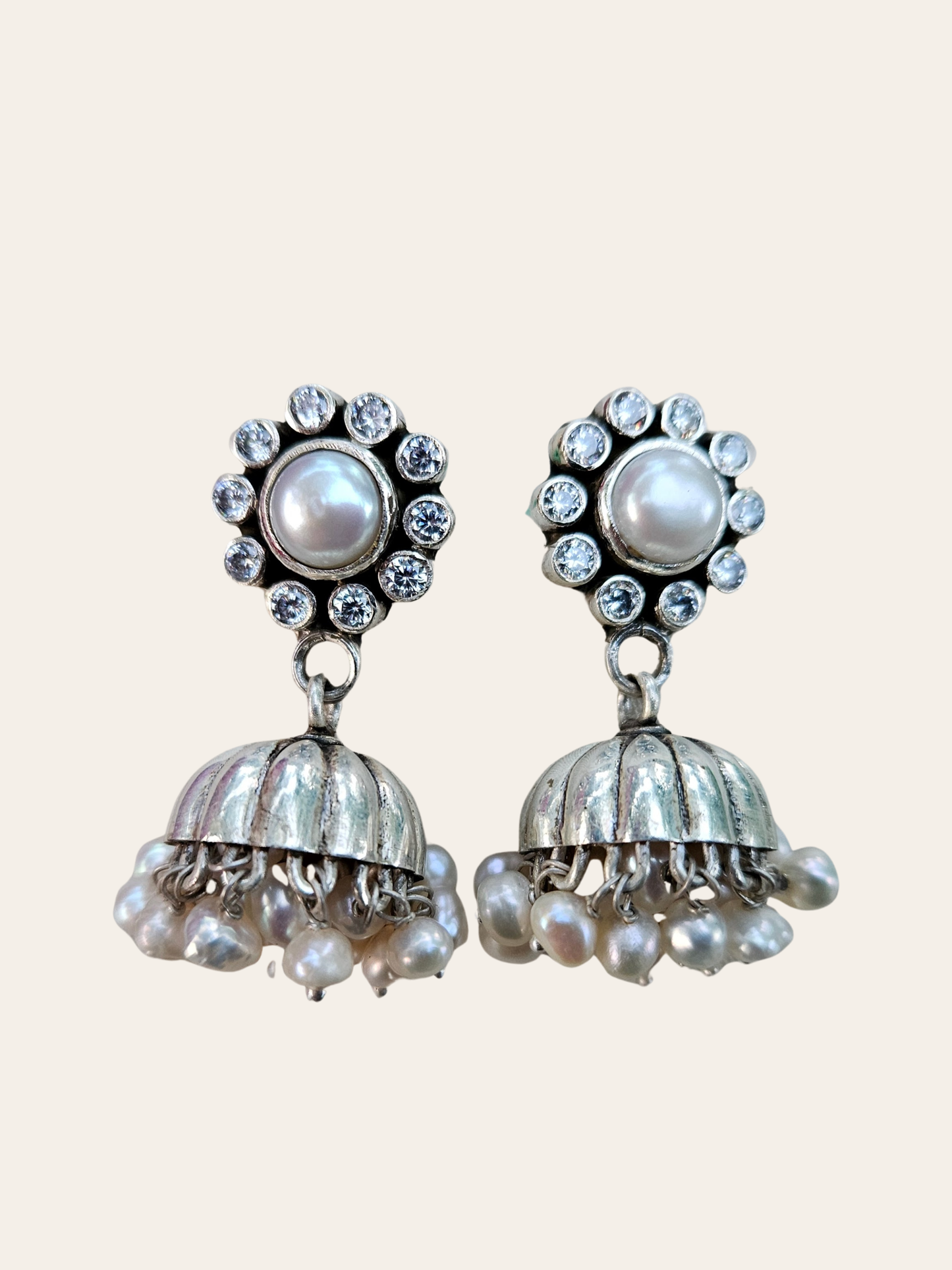 Aarya -925 Silver Indian Earring, Pure Silver Jhumka