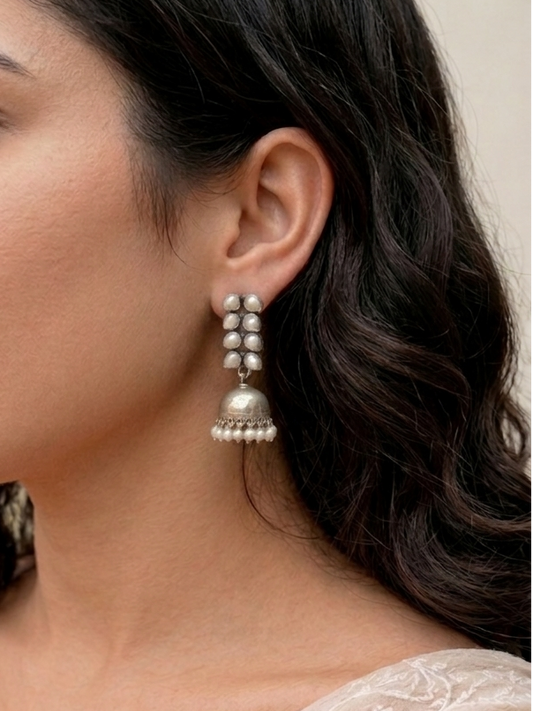 Chakori -925 Sterling Silver Jhumka with pearls