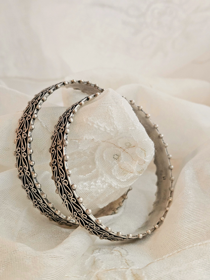 925 Sterling Silver Filigree Bangles – Paisley Scroll Pair