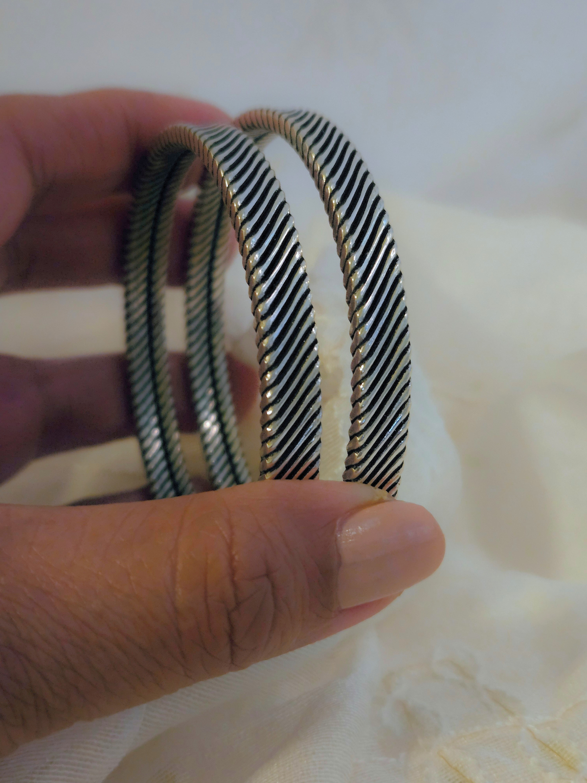 925 Sterling Silver Oxidized Kada – Diagonal Ribbed Bangle Cuff
