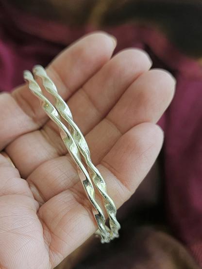 Handmade Twisted Sterling Silver Bangle – Bright Polish Stacker