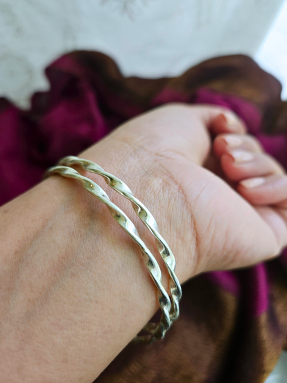 Handmade Twisted Sterling Silver Bangle – Bright Polish Stacker